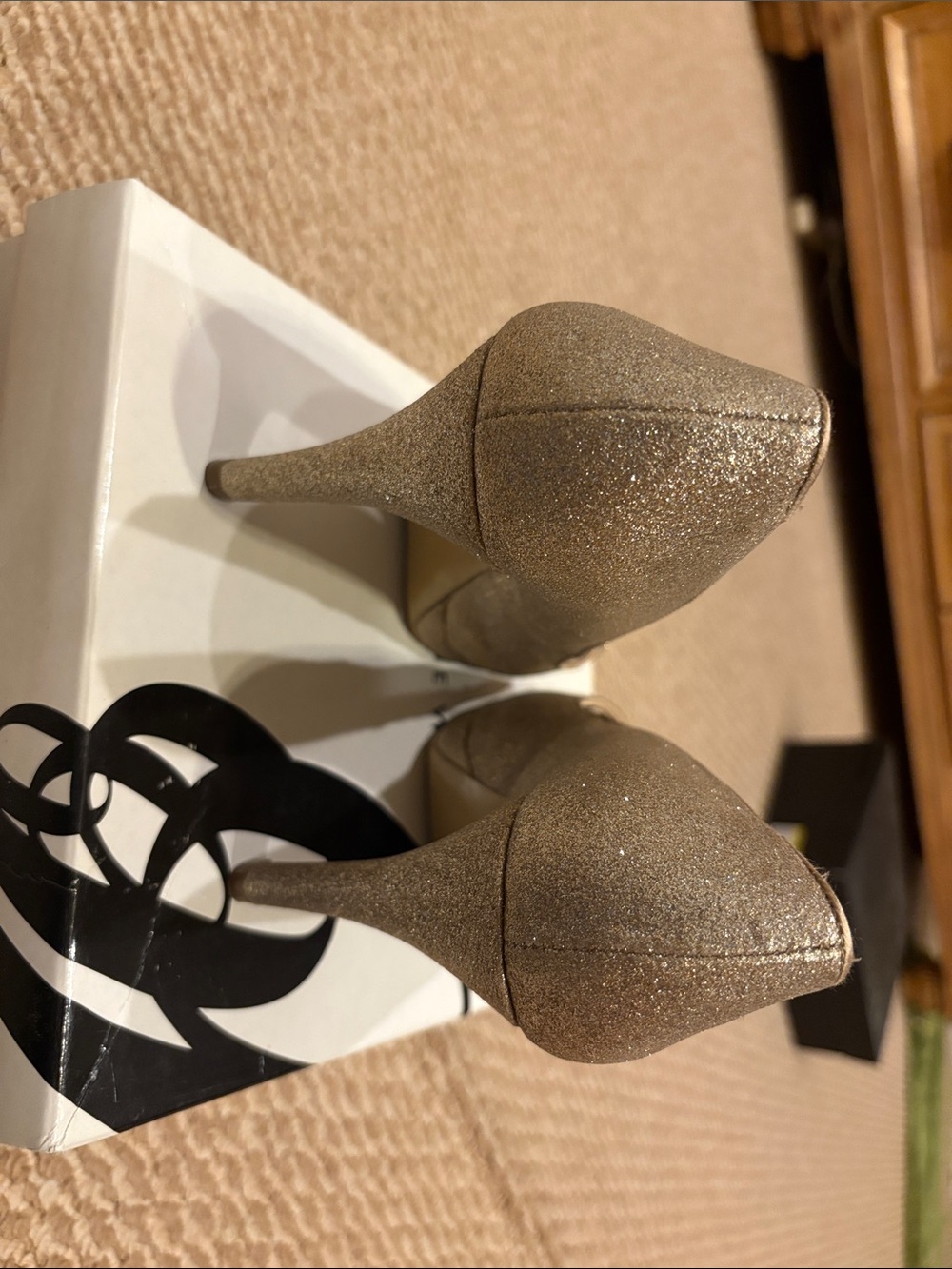 Nine West Women's Champagne Glitter Peep-Toe Heels - Picture 3 of 6